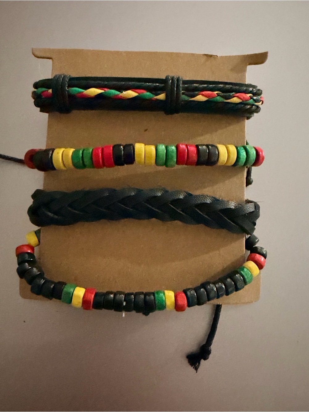 Rasta-Style Multicolor beaded & Leather Bracelet Set Unisex New set 4